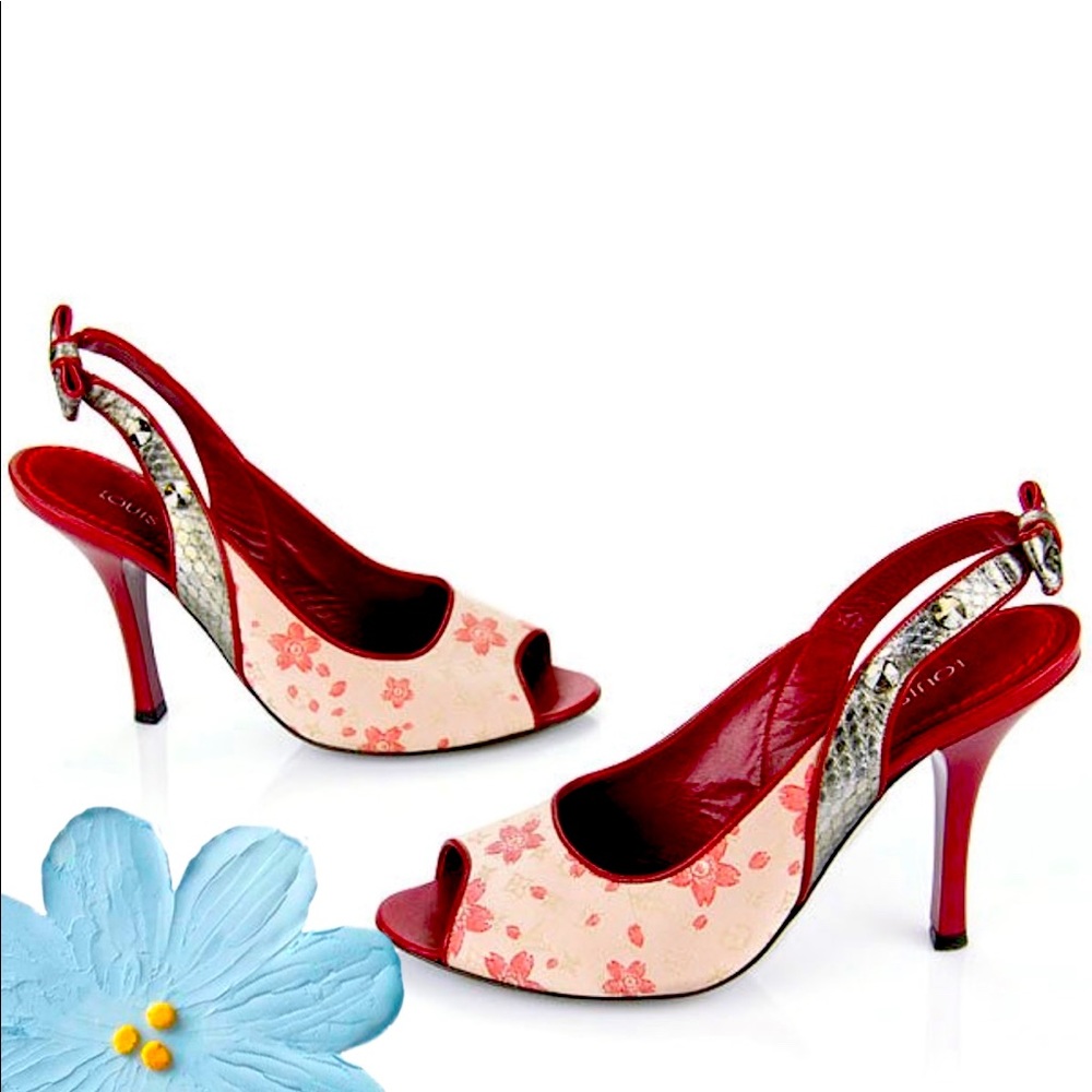 Louis Vuitton Cherry Blossom Slingback Peep-Toe
Sandals Size 37.5.